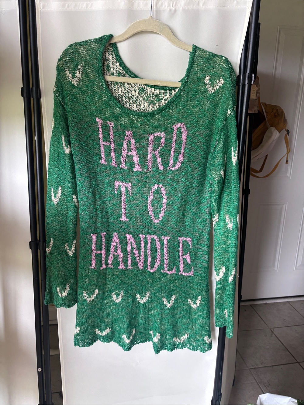 Judith March Green Knit Sweater with Pink 'Hard To Handle' Lettering